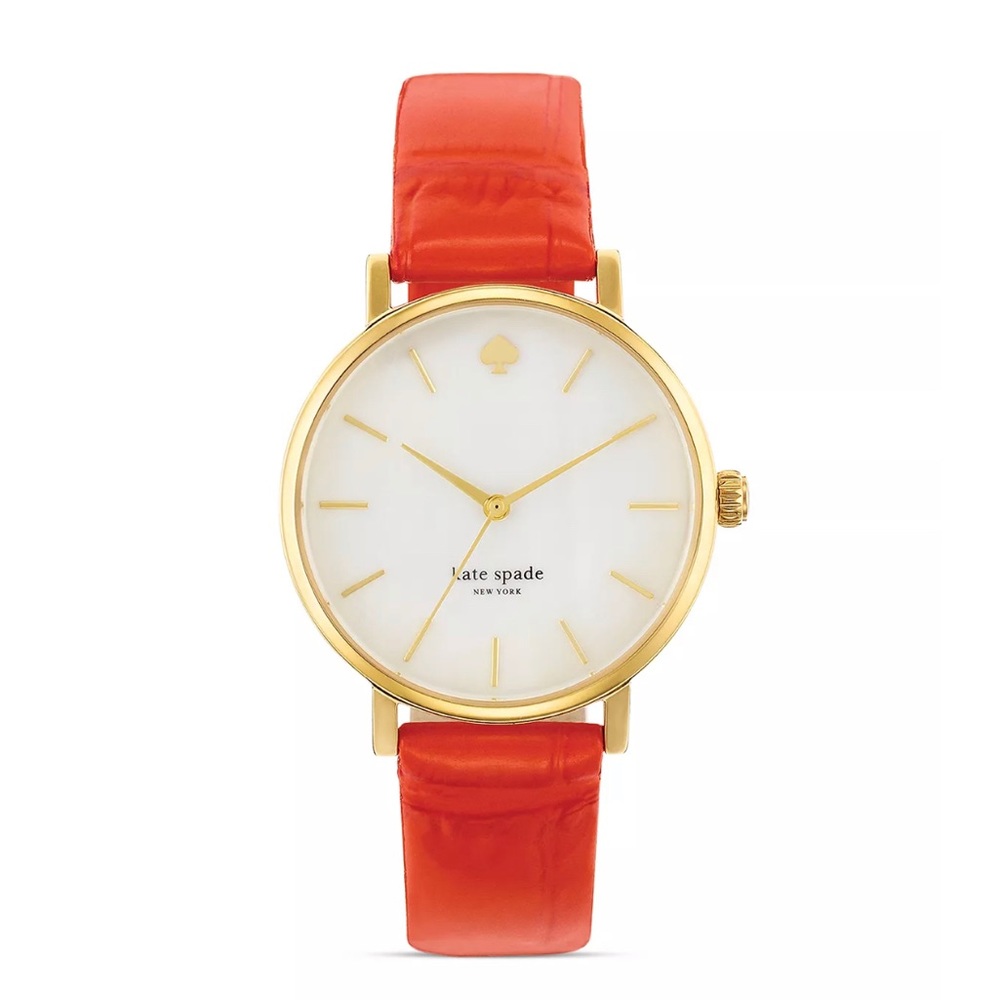 Kate Spade New York Valencia Embossed Orange Gold Alligator Leather Metro Watch